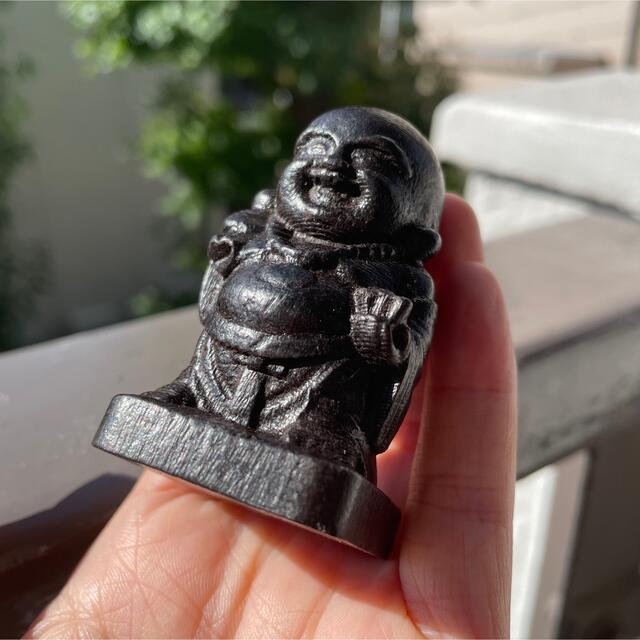 天然沈香木彫り 財福双至の弥勒仏 風水グッズ・置物・吉祥開開運  仏教美術 木彫 エンタメ/ホビーの美術品/アンティーク(彫刻/オブジェ)の商品写真