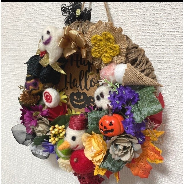 ★ハロウィン リース　ハンドメイド　羊毛フェルトフラワーリース(大)