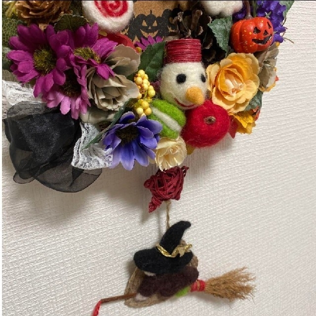 ★ハロウィン リース　ハンドメイド　羊毛フェルトフラワーリース(大)