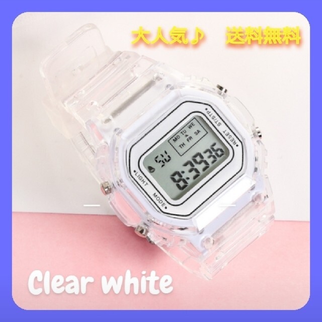 デジタルウォッチ クリアホワイト 腕時計 ストップウォッチ かわいい スケルトンの通販 By そべ S Shop ラクマ
