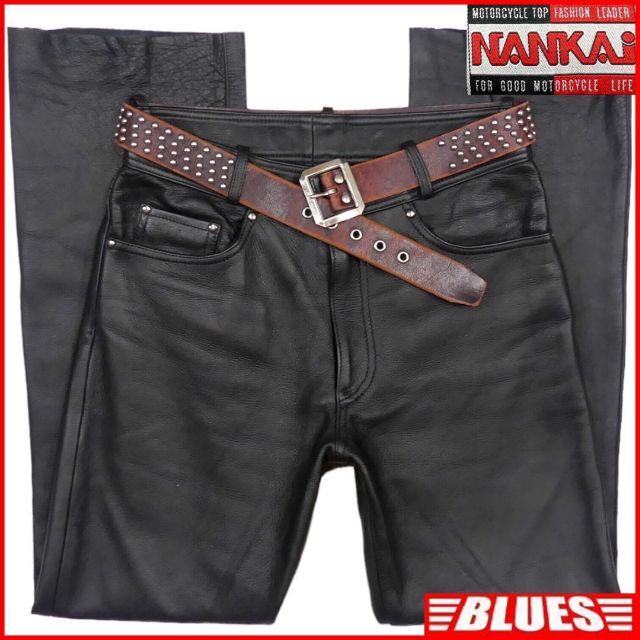 NANKAI表記SIZEレザーパンツ バイク 本革 NANKAI メンズ 黒 W32 皮 X6501