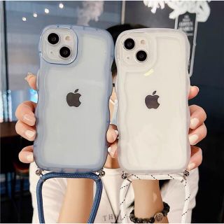 ☆スマホショルダー☆ iPhone13mini ウェーブ 紐付き ブルー の通販 by