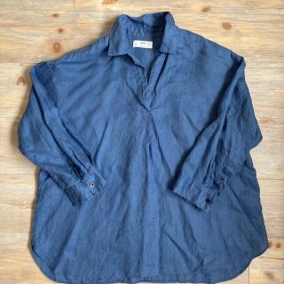 ユニクロ(UNIQLO)のユニクロUNIQLO リネン麻7分袖シャツブラウス　ブルー(シャツ/ブラウス(長袖/七分))