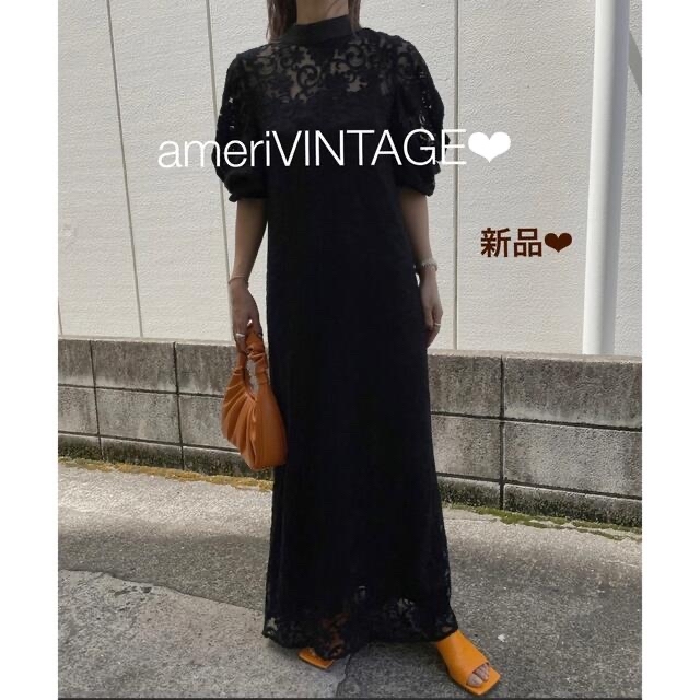 新品 ameriVINTAGE ロングワンピース レディース レース 花柄 黒 高級