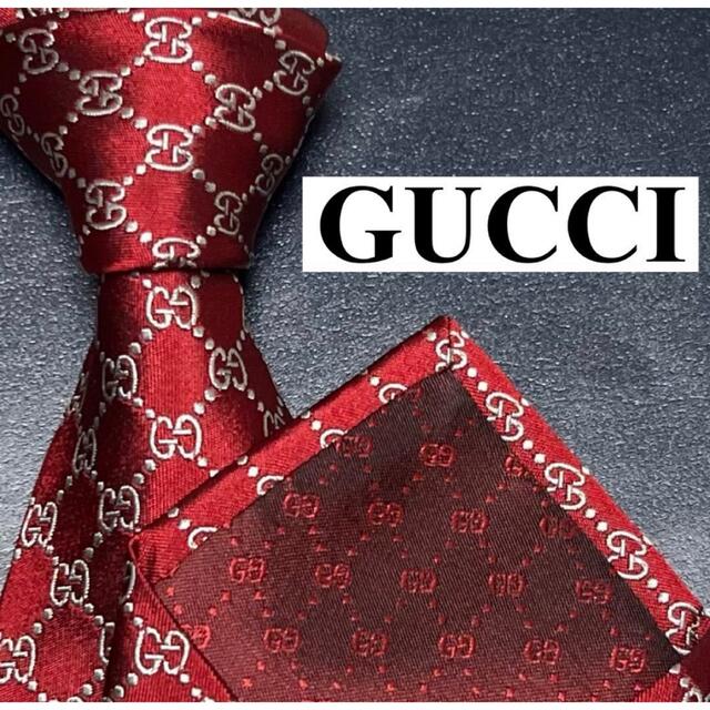 ネクタイ GUCCI グッチGG柄 蜂 bee 銀 ツヤ 光沢感