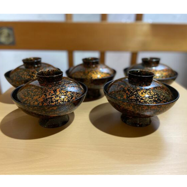 汁椀　5客セット　蓋つき エンタメ/ホビーの美術品/アンティーク(漆芸)の商品写真