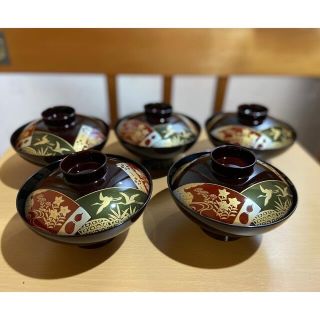 汁椀　5客セット　蓋つき(漆芸)