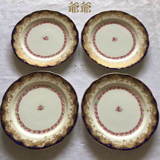 マイセン(MEISSEN)のHAMMERSLEY ハマースレイ／コバルト金彩 手描き皿 ３枚「薔薇」(食器)