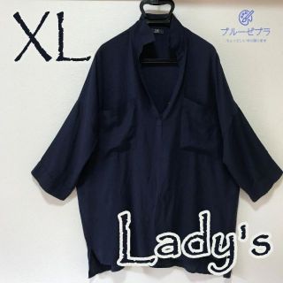 XL　レディース　半袖シャツ　紺(Tシャツ(長袖/七分))