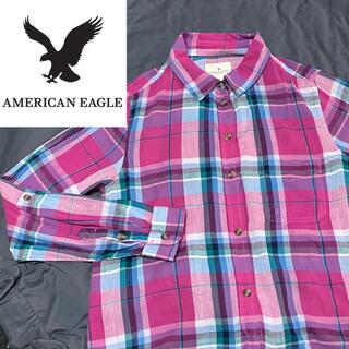 アメリカンイーグル(American Eagle)のAMERICAN EAGLE ZARA H&M ピンク チェック 長袖 シャツ(シャツ/ブラウス(長袖/七分))