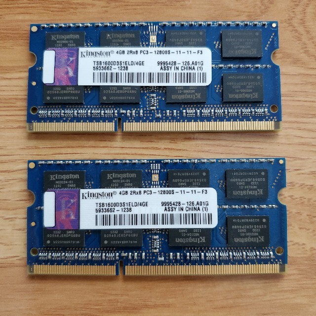 ノートパソコンメモリ Kingston 4GB×2 合計8GB スマホ/家電/カメラのPC/タブレット(PCパーツ)の商品写真
