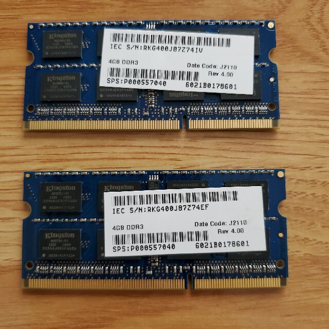 ノートパソコンメモリ Kingston 4GB×2 合計8GB スマホ/家電/カメラのPC/タブレット(PCパーツ)の商品写真