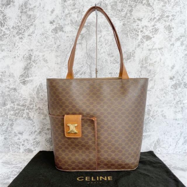 極美品 CELINE セリーヌ マカダム トリオンフ レザー トートバッグ ミニ