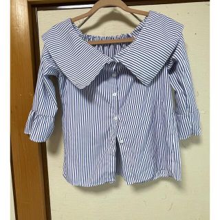 大襟　ストライプ　ブラウス　シャツ　美品(シャツ/ブラウス(長袖/七分))