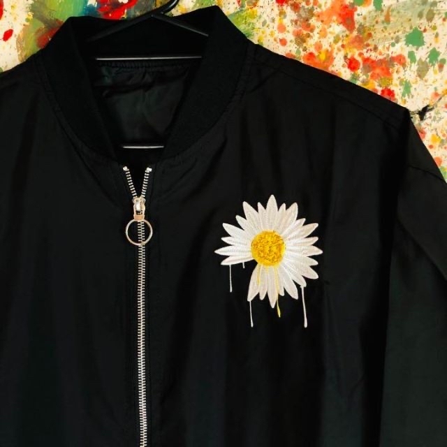 デイジーの花 メンズ アウター ジャケット　ブルゾン 個性的 ブラック 新品