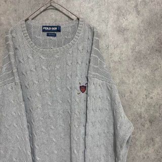 ラルフローレン(Ralph Lauren)の90S ラルフローレン　コットンニット　グレー　刺繍　古着　メンズ　XXL A2(ニット/セーター)