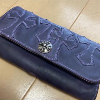 クロムハーツ(Chrome Hearts)のクロムハーツ　ジュディ　クロスボタン　フルカスタム　クロスパッチ　紫・桃色訳あり(長財布)