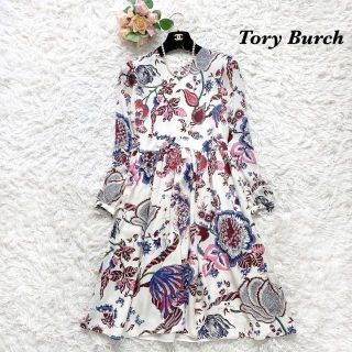 トリーバーチ(Tory Burch)の【シルク100%】TORY BURCH　フレアワンピース　花柄　長袖　0(ひざ丈ワンピース)