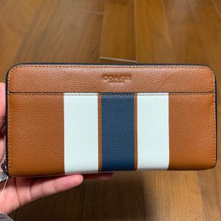 コーチ(COACH)の58109 コーチ　長財布　ブラウン×ホワイトブルーライン(長財布)