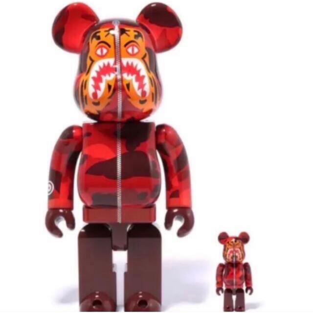 BE@RBRICK BAPE CAMO TIGER 100% 400% RED