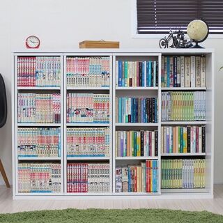 【セール】トリプルスライド 本棚 120幅 ホワイト ブックシェルフ 書棚