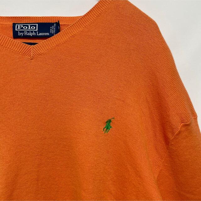 ポロラルフローレン ニット セーター オレンジ ワンポイント刺繍ロゴ Lサイズ