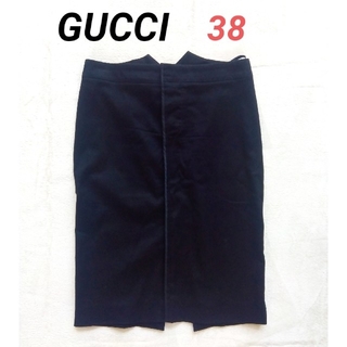 グッチ(Gucci)の【GUCCI】膝丈スカート ブラック コットン 38 スリット(ひざ丈スカート)