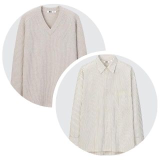 ユニクロ(UNIQLO)のUNIQLO U ユニクロ U 22AW Ｖネックセーター　ストライプシャツ(シャツ)