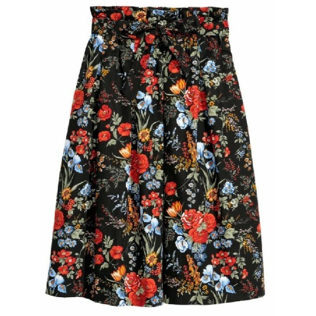 H&M(エイチアンドエム)のスカート 秋 花柄 花 フラワー ブラック 黒 ミモレ ミモレ丈 レディースのスカート(ロングスカート)の商品写真