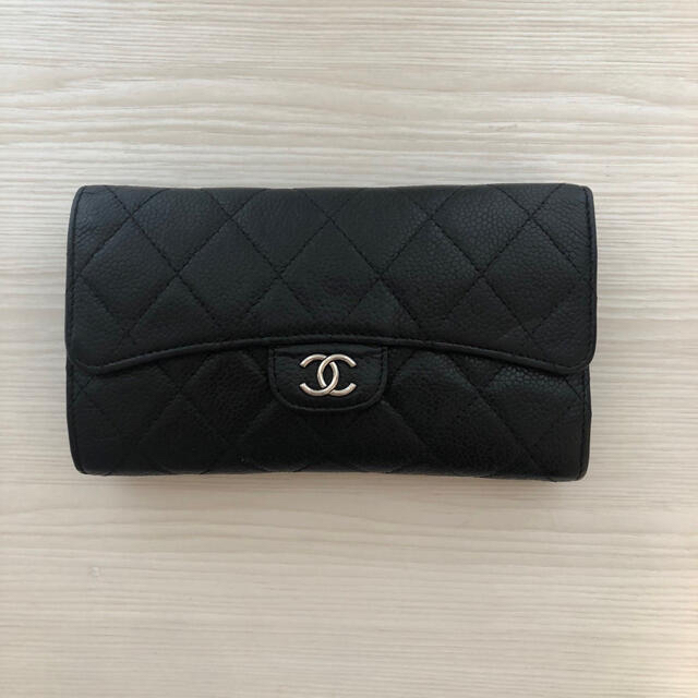 残りわずか】 CHANEL 長財布 マトラッセ キャビアスキン 長財布 三