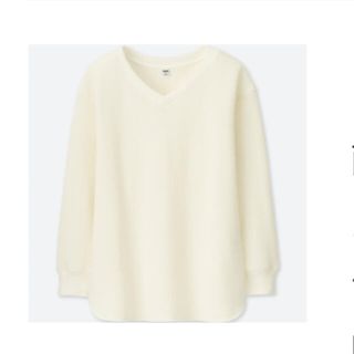 ユニクロ(UNIQLO)のUNIQLO ワッフルVネックT（9分袖）XL(Tシャツ(長袖/七分))