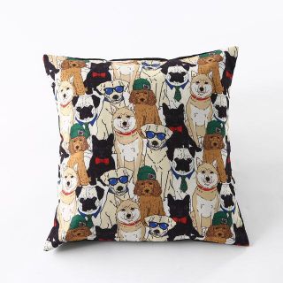 新品 ☆ クッションカバー 犬柄 45×45cm(クッションカバー)