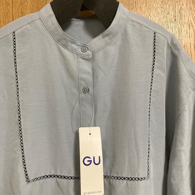 GU(ジーユー)のGU＊ハシゴレース チュニックブラウス(5分袖) ＊ブルー レディースのトップス(シャツ/ブラウス(半袖/袖なし))の商品写真