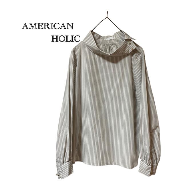 AMERICAN HOLIC(アメリカンホリック)のAMERICAN HOLIC 長袖　ブラウス　ハイネック　ストライプ レディースのトップス(シャツ/ブラウス(長袖/七分))の商品写真