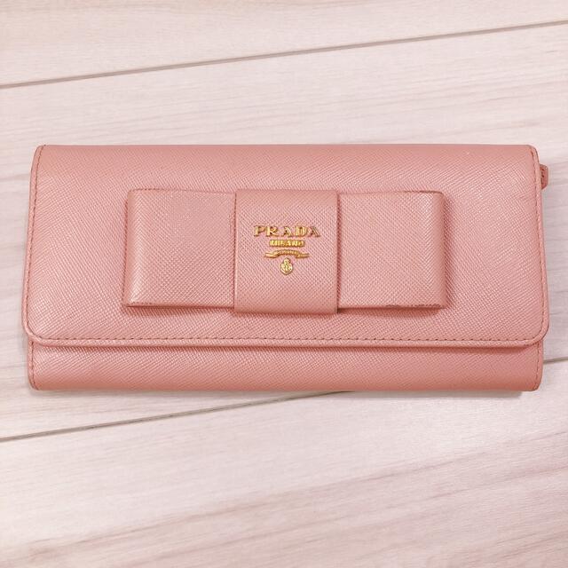 PRADA プラダ 長財布 サフィアーノ リボン ピンク ピンクベージュ