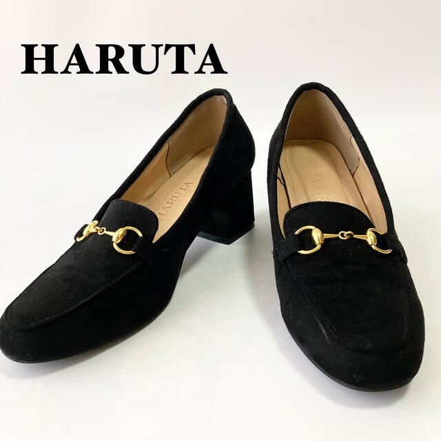 HARUTA(ハルタ)のHARUTA ビットローファー チャンキーヒール 黒 ブラック スエード レディースの靴/シューズ(ローファー/革靴)の商品写真