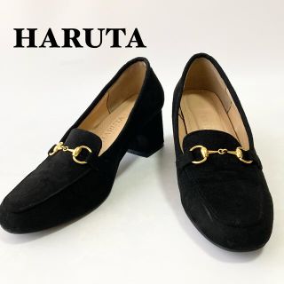 ハルタ(HARUTA)のHARUTA ビットローファー チャンキーヒール 黒 ブラック スエード(ローファー/革靴)