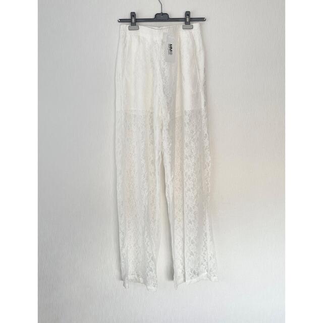 新品】MM6 MaisonMargiela ホワイト レース ワイドパンツ 【高額売筋
