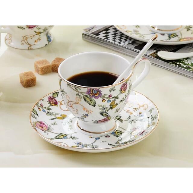 ティー・コーヒーカップセット カップ&ソーサー6客セット .陶磁器ティーセット