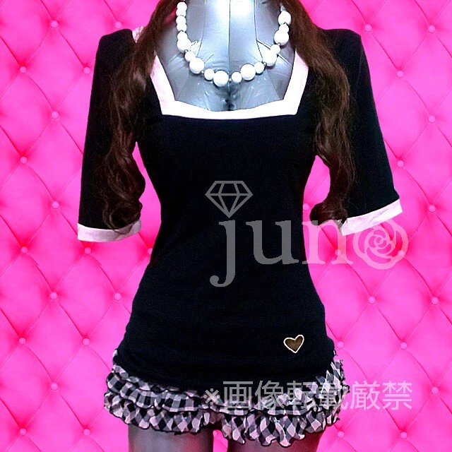 GLAMOROUS JANE(グラマラスジェーン)のグラマラスジェーン バイカラー パイピング 5分袖 カットソー 黒 ピンク レディースのトップス(カットソー(長袖/七分))の商品写真