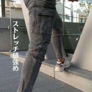 デニムカーゴパンツ XL 灰色 ストレッチジーンズ ワークパンツ 作業