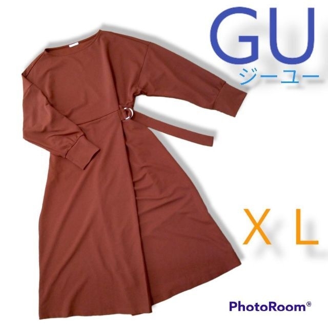 GU(ジーユー)のGU ジーユー ウエストマークワンピース　XL ブラウン　バーガンディ　 LL レディースのワンピース(ロングワンピース/マキシワンピース)の商品写真