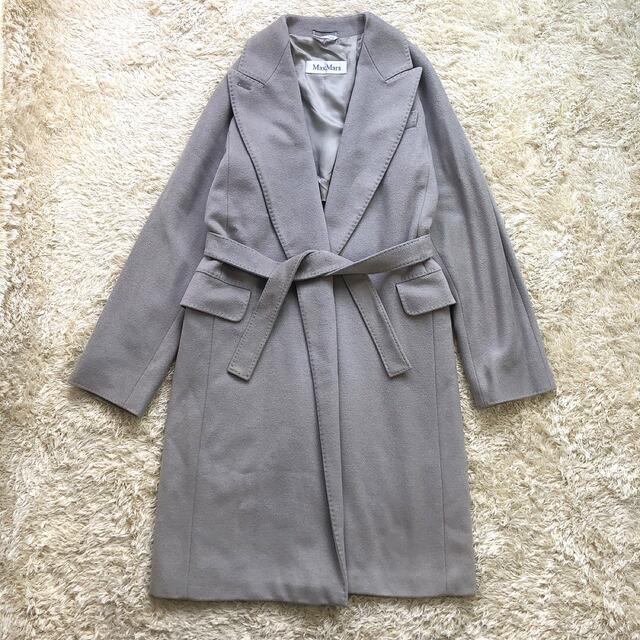 美品 MaxMara 白タグ♡カシミヤ混 ブラック 38 ベルテッドロングコート
