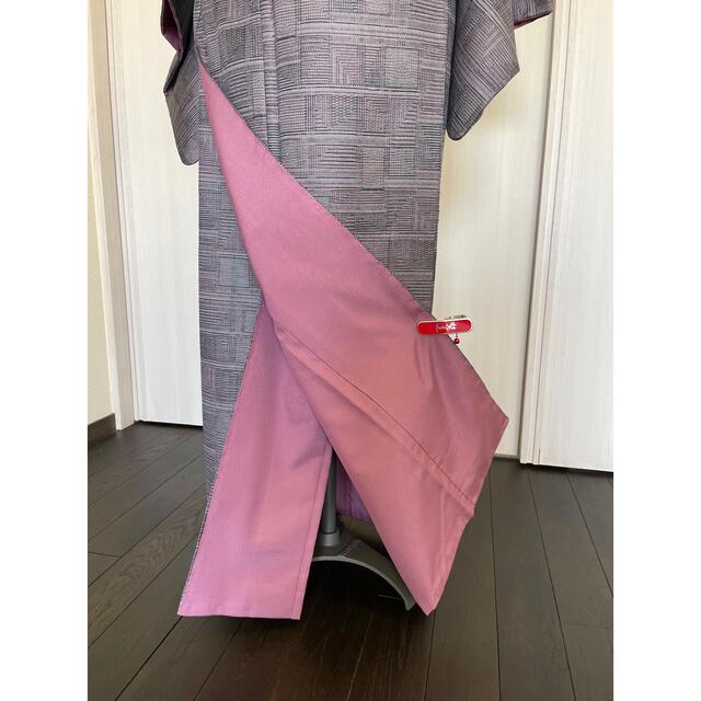 送料0円⭐️上品な紫がかったグレー 袷 洗える着物　未使用美品