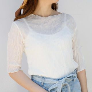 フラワー(flower)のflower 完売品 ✳︎ フェミニンシアーハーフトップ 五分袖(Tシャツ(半袖/袖なし))