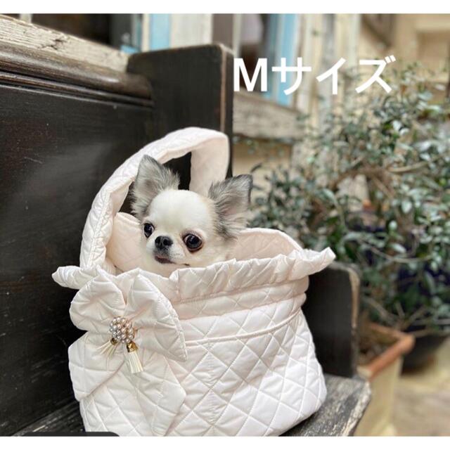 白 Mサイズ ボンボンコピーヌ ペット犬用 スリングバッグ-