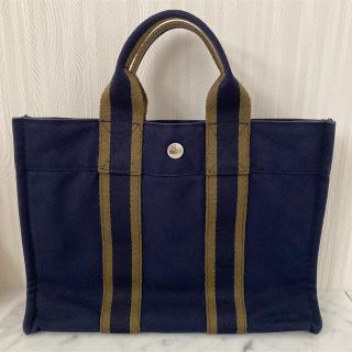 エルメス(Hermes)の【美品】HERMES エルメス フールトゥ PM ネイビー×カーキ(トートバッグ)