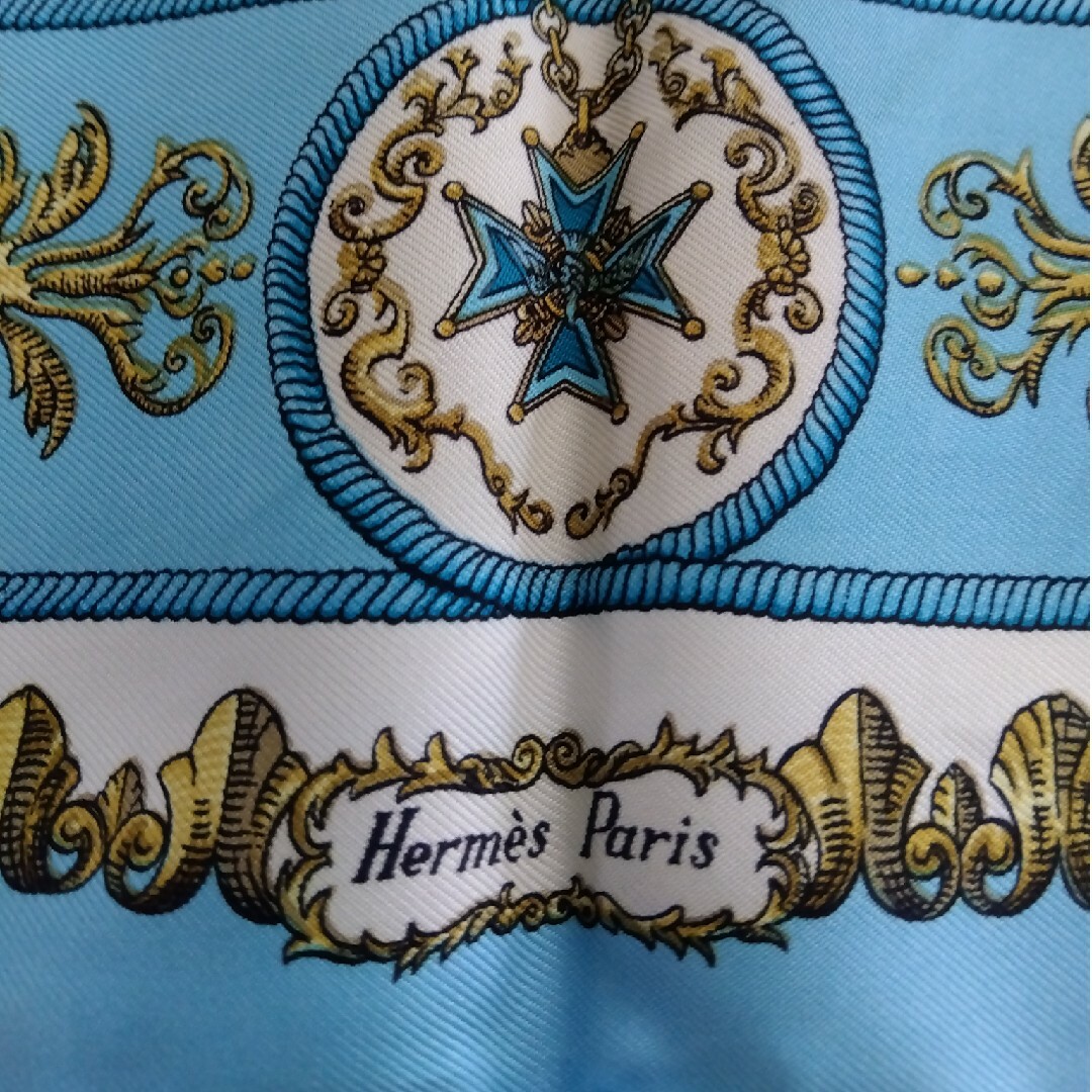 HERMES　ブルー系　プチスカーフ　フランス製