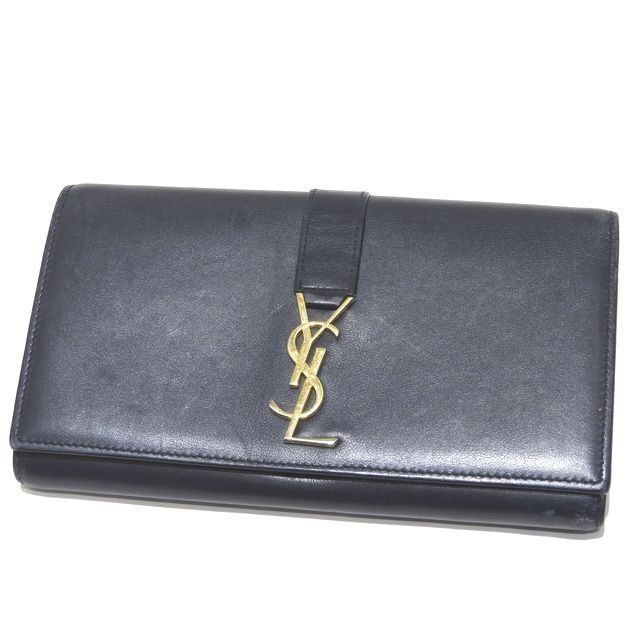 【美品】SAINT LAURENT サンローラン 長財布 ダークネイビー レザー