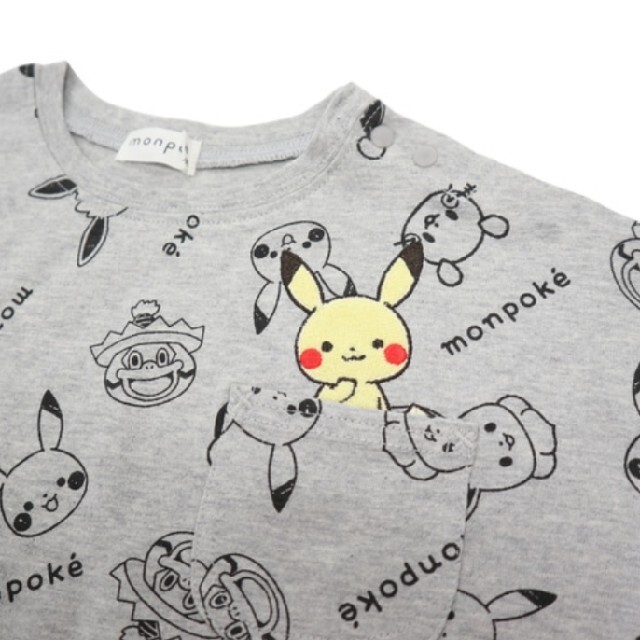 ポケモン(ポケモン)のモンポケ　ポケモン　総柄長袖Tシャツ　男の子　女の子も　グレー　サイズ95cm キッズ/ベビー/マタニティのキッズ服男の子用(90cm~)(Tシャツ/カットソー)の商品写真